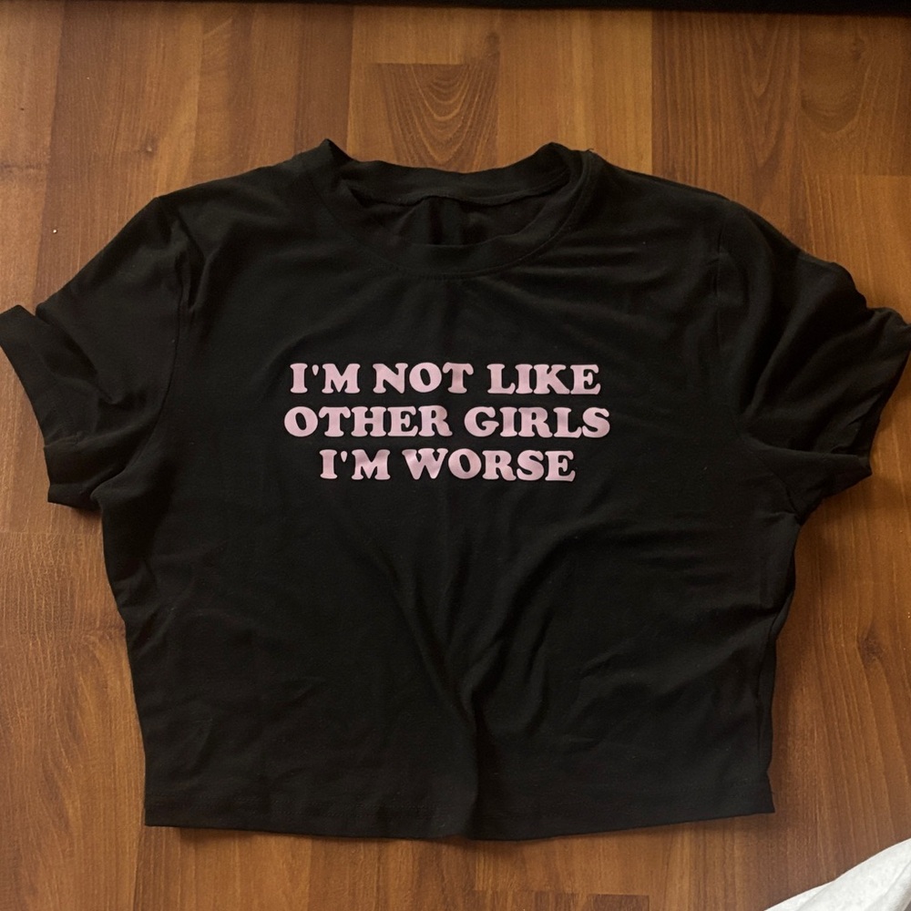 Black Graphic Tee with Pink Text